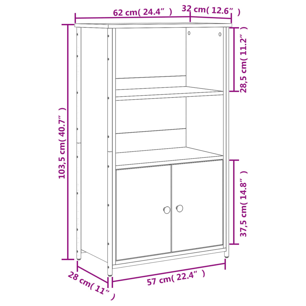 Buffet haut chêne sonoma 62x32x103,5 cm bois d'ingénierie