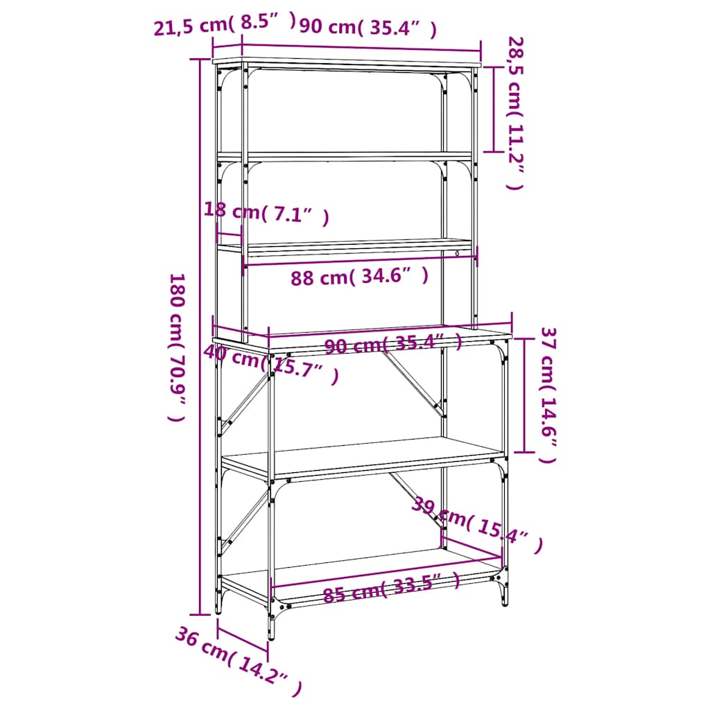 6-tier baker's rack brown oak 90x40x180 cm