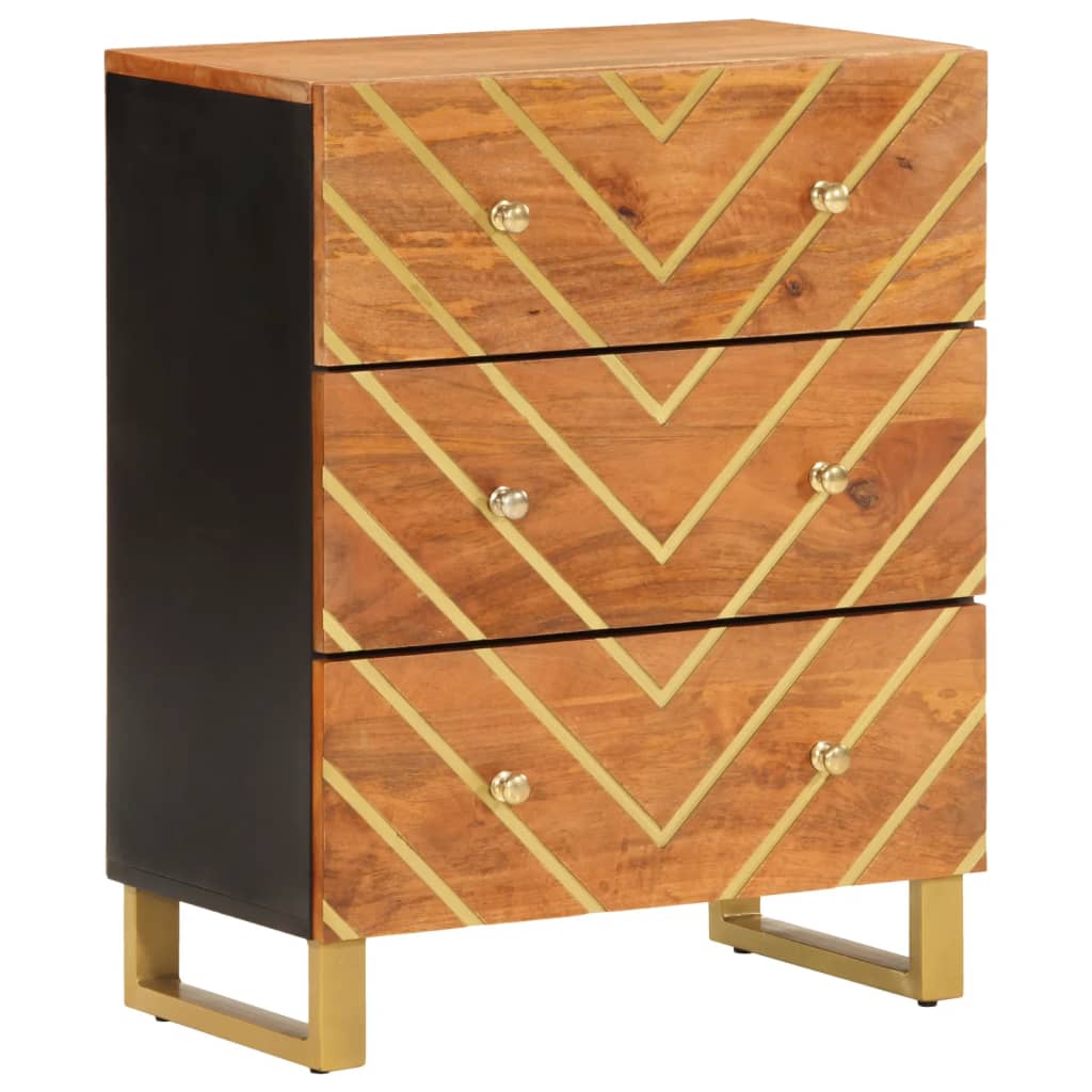 Brauner und schwarzer Beistellschrank 60x33,5x75 cm aus Mangoholz