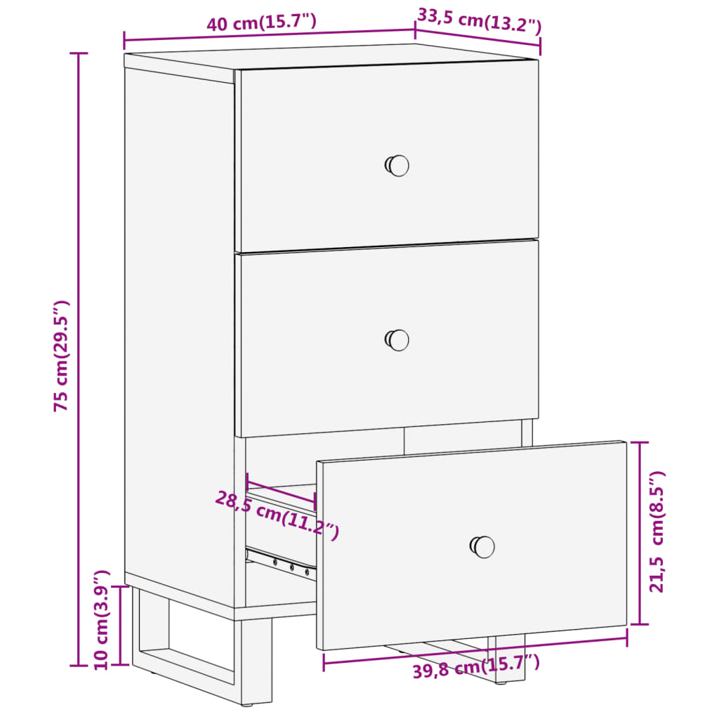 Armoire latérale marron et noir 40x33,5x75 cm bois de manguier