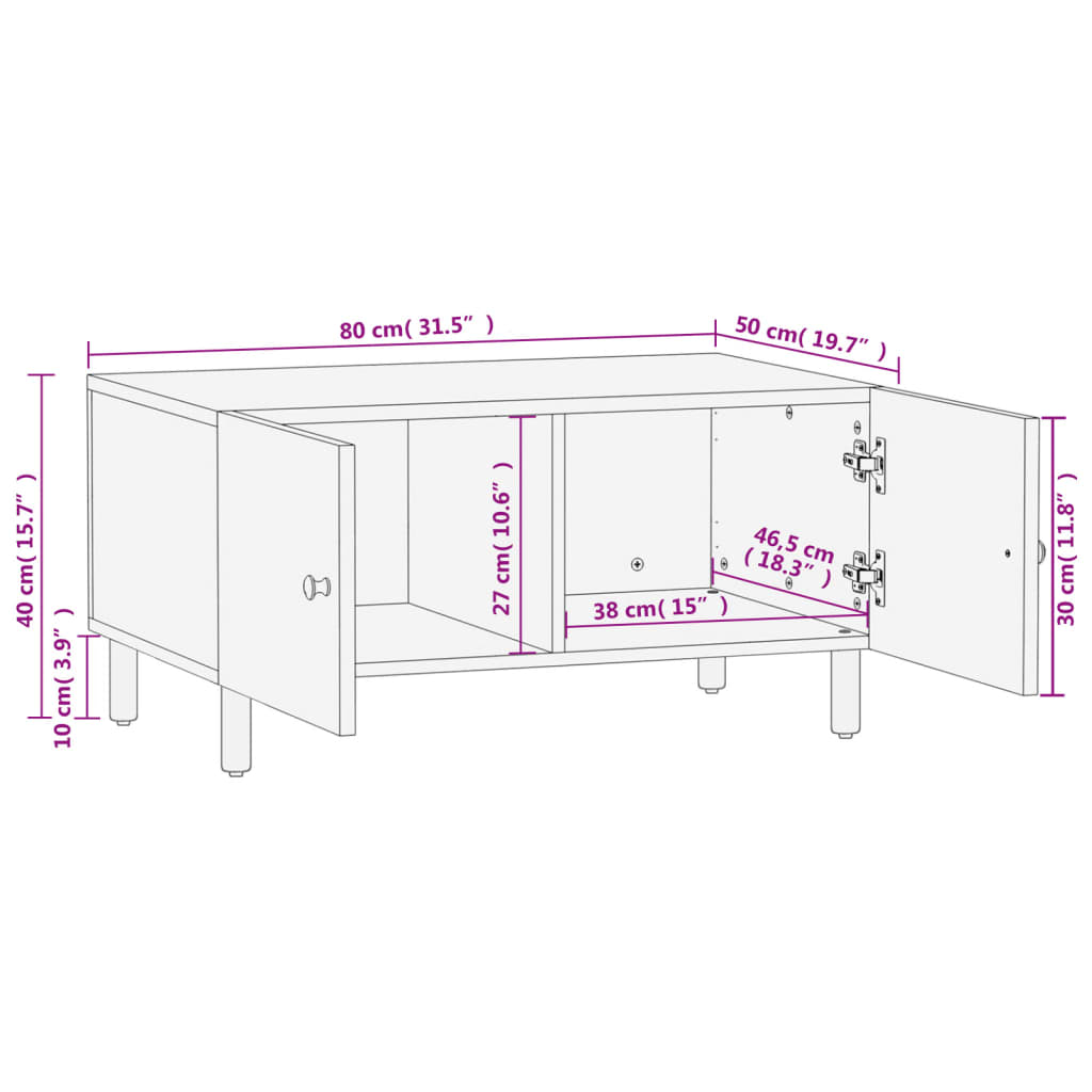 Table basse noir 80x50x40 cm bois massif de manguier