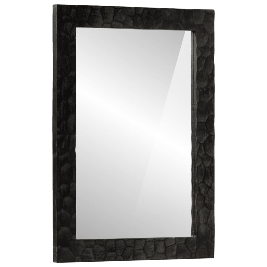 Black bathroom mirror 50x70x2.5 cm solid mango wood and glass