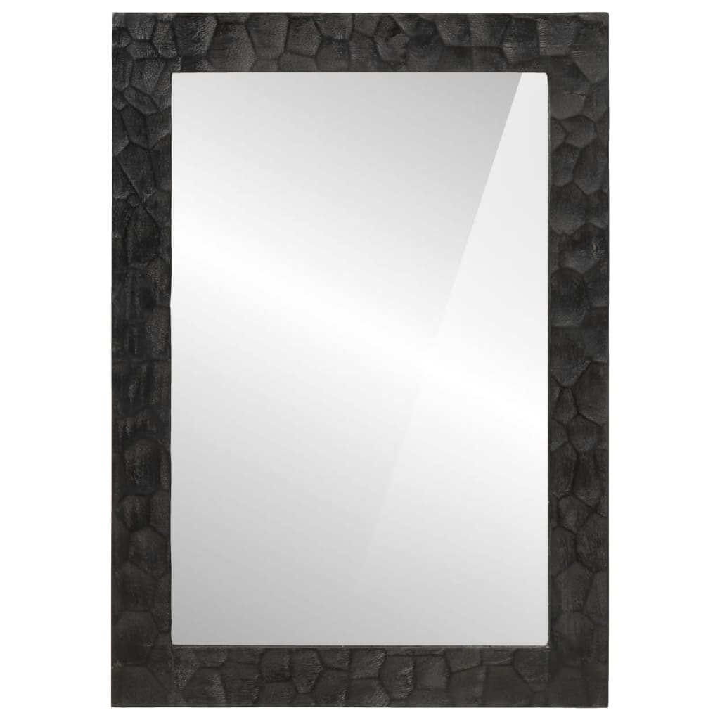 Black bathroom mirror 50x70x2.5 cm solid mango wood and glass