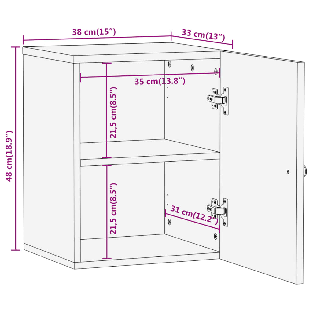 Armoire de salle de bain murale 38x33x48cm bois massif d'acacia