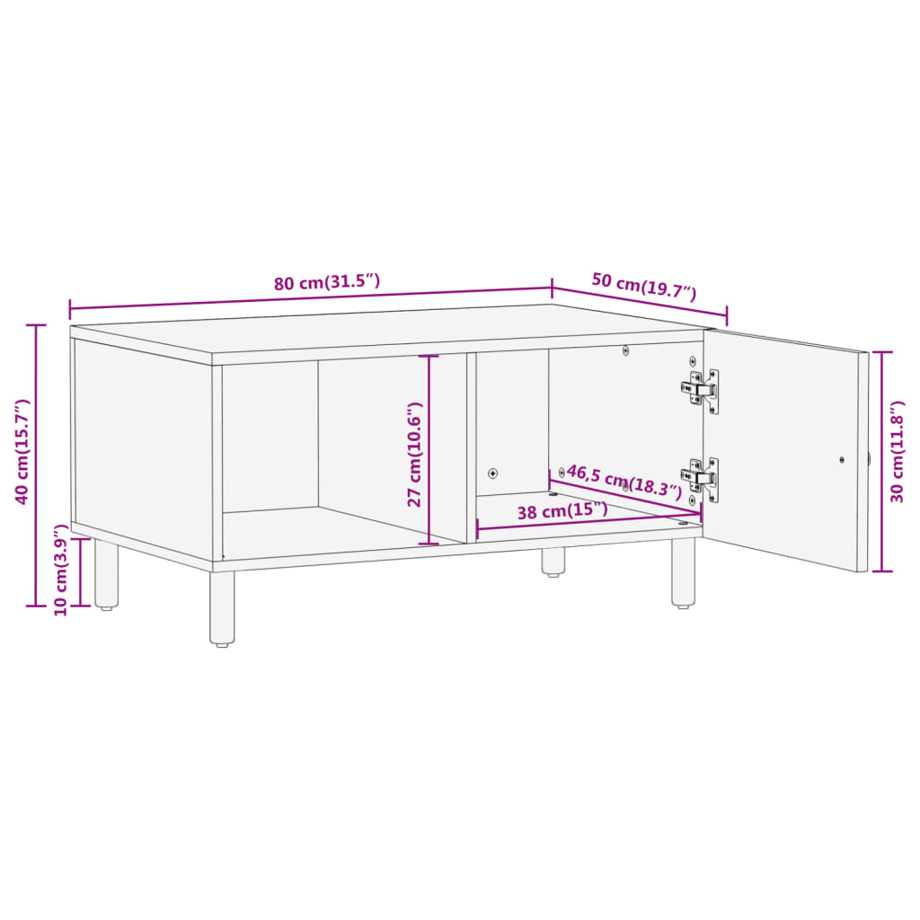 Couchtisch 80x50x40 cm aus massivem Mangoholz