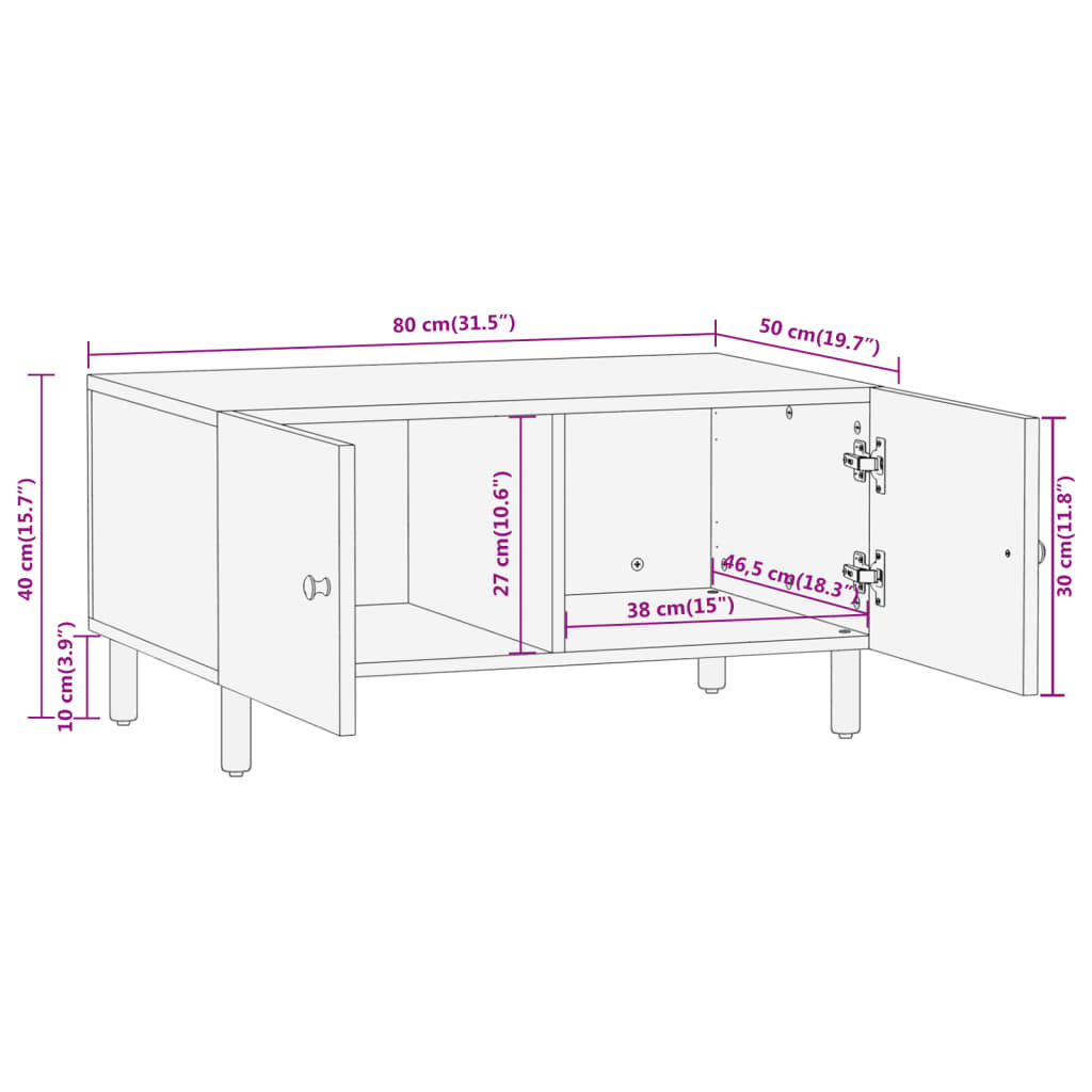 Table basse 80x50x40 cm bois de manguier massif