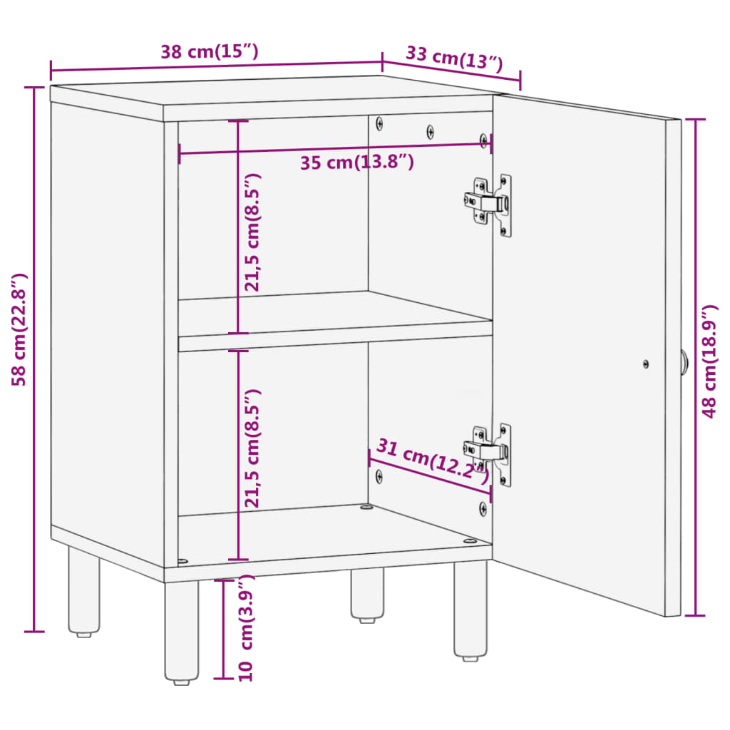 Badezimmerschrank 38x33x58 cm aus massivem Mangoholz