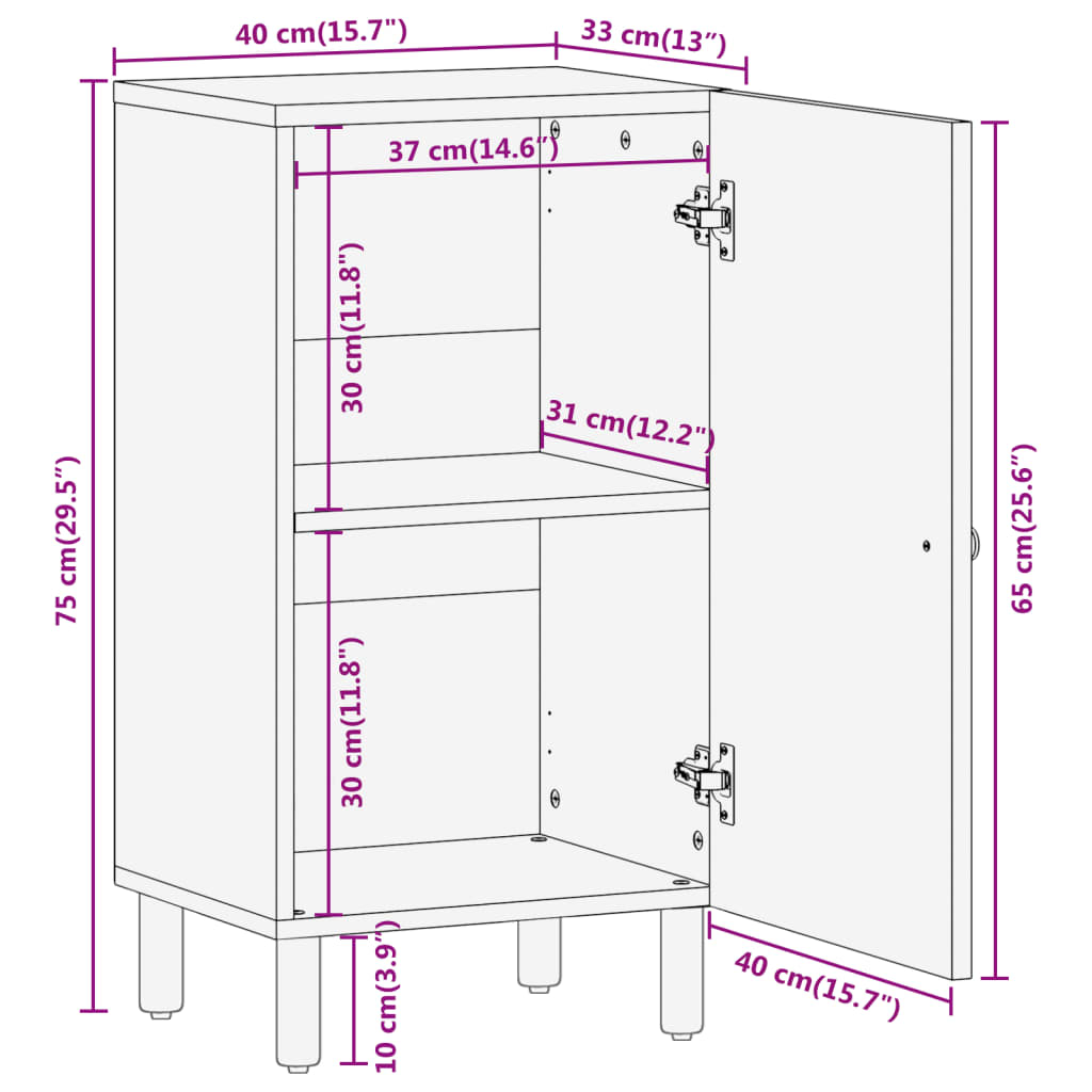 Armoire latérale 40x33x75 cm bois massif de manguier