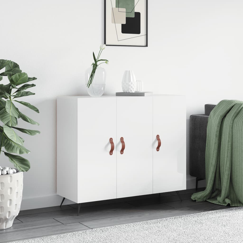 White high gloss sideboard 90x34x80 cm engineered wood