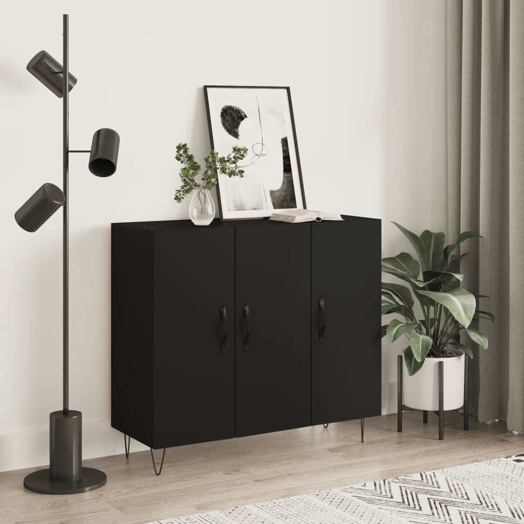 Schwarzes Sideboard 90x34x80 cm aus Holzwerkstoff