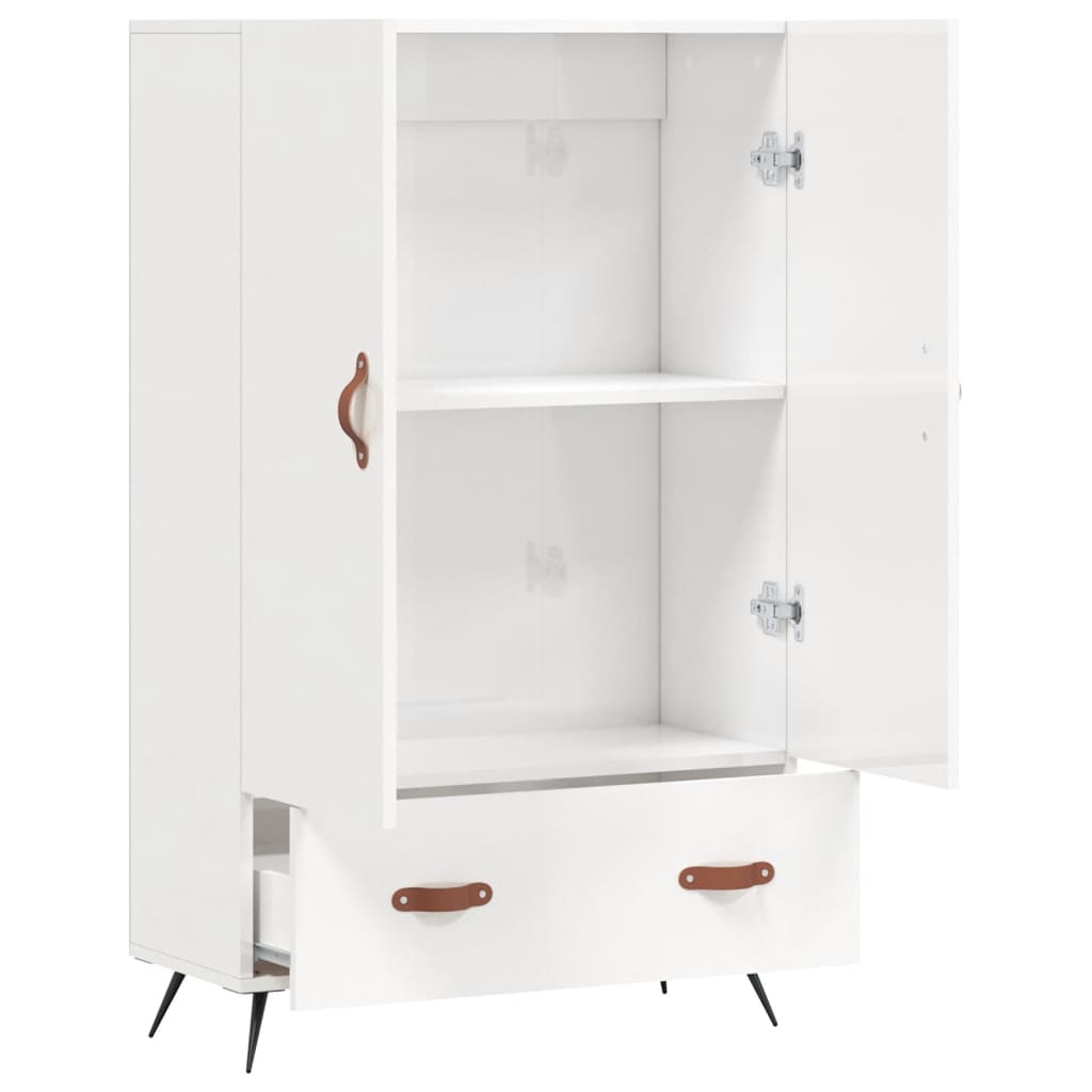 Buffet haut blanc brillant 69,5x31x115 cm bois d'ingénierie