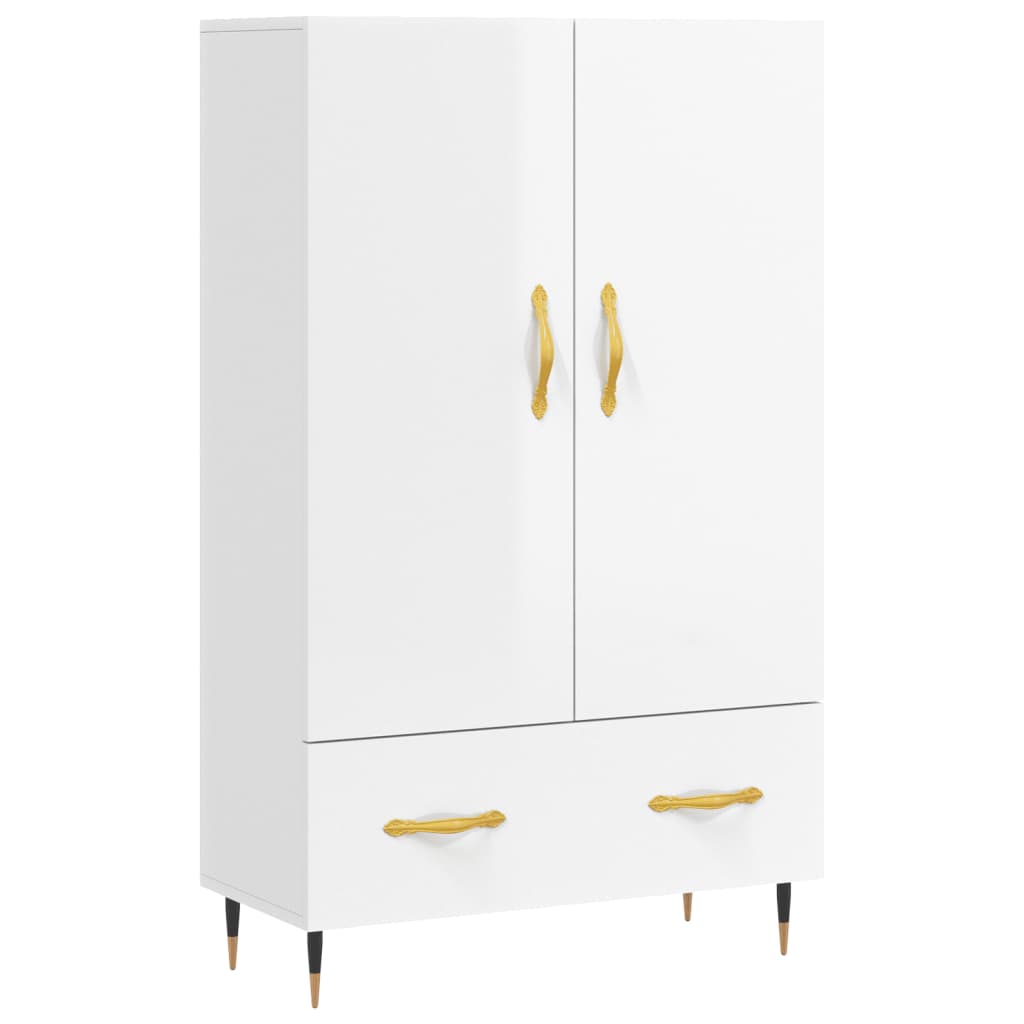 Buffet haut blanc brillant 69,5x31x115 cm bois d'ingénierie