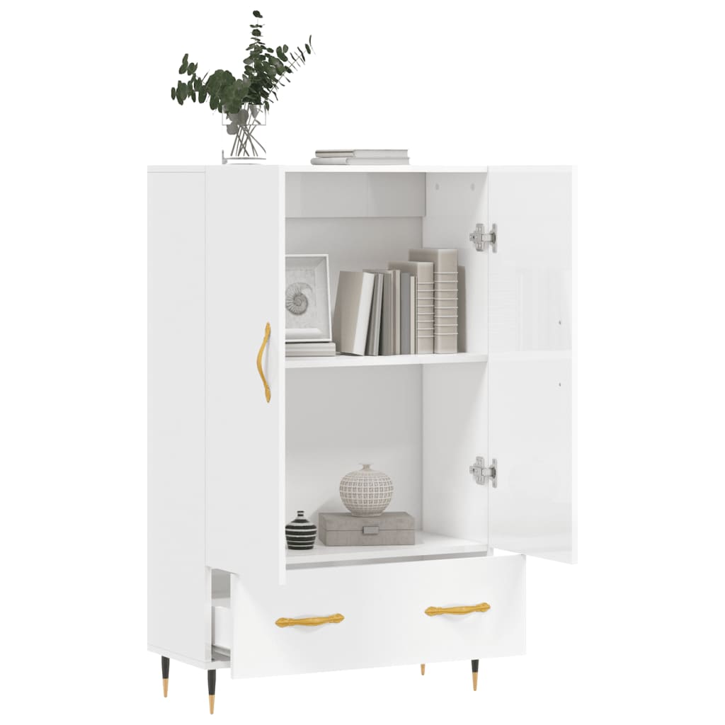 Buffet haut blanc brillant 69,5x31x115 cm bois d'ingénierie