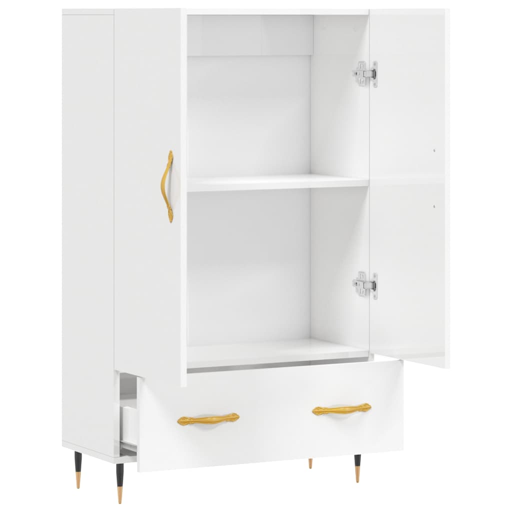 Buffet haut blanc brillant 69,5x31x115 cm bois d'ingénierie