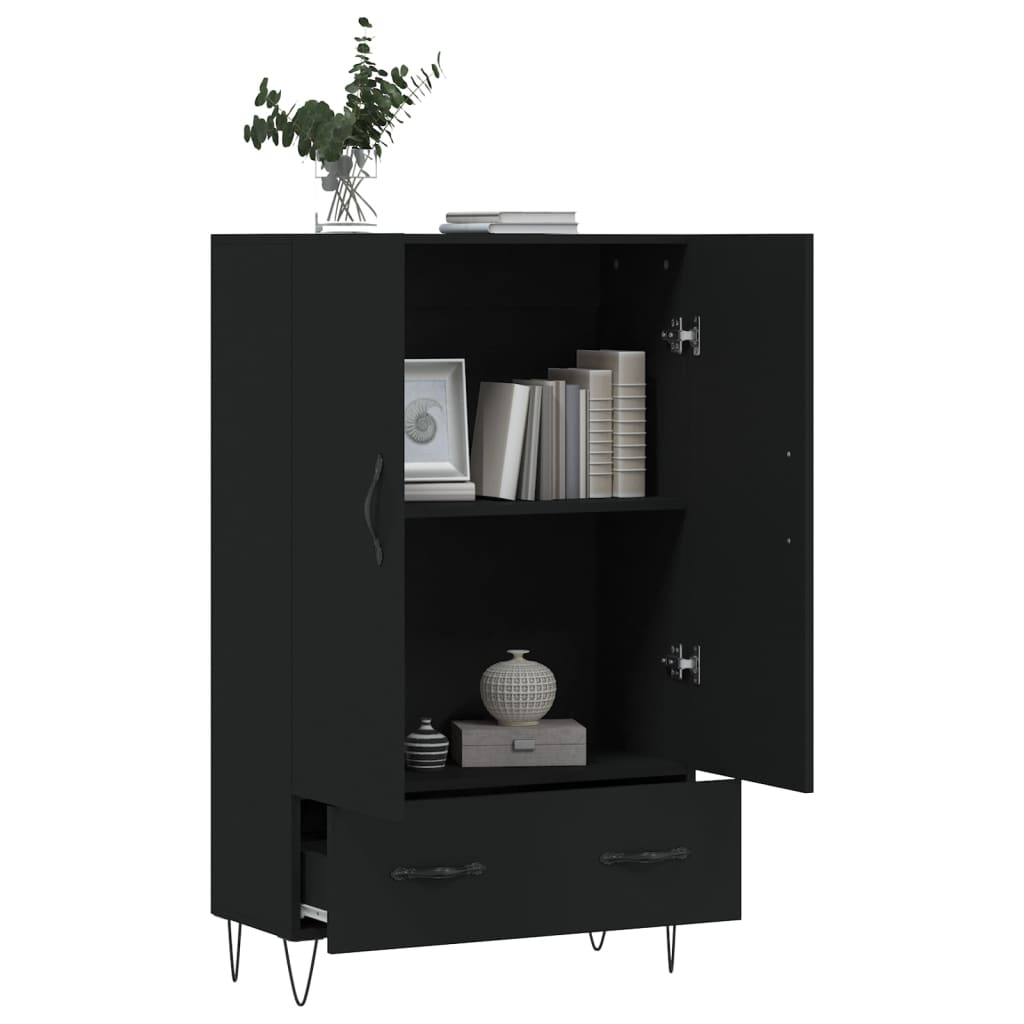 Buffet haut noir 69,5x31x115 cm bois d'ingénierie