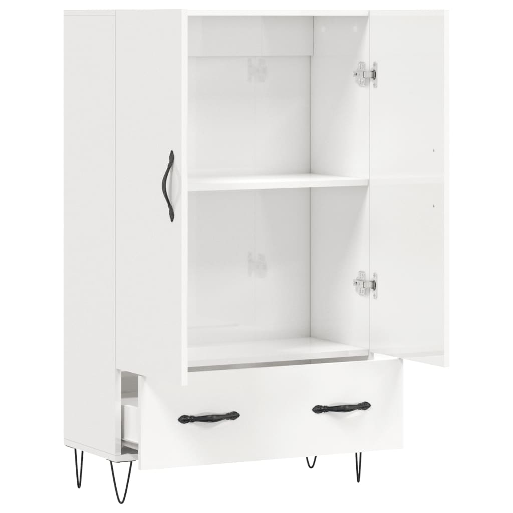 Buffet haut blanc brillant 69,5x31x115 cm bois d'ingénierie