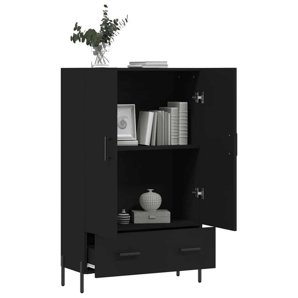 Buffet haut noir 69,5x31x115 cm bois d'ingénierie