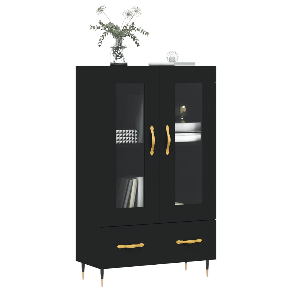 Buffet haut noir 69,5x31x115 cm bois d'ingénierie