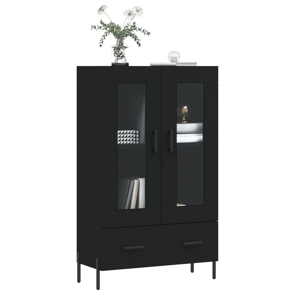 Buffet haut noir 69,5x31x115 cm bois d'ingénierie