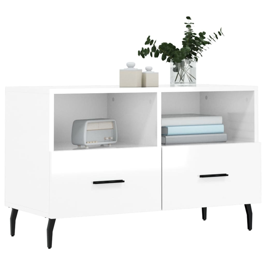 Meuble TV Blanc brillant 80x36x50 cm Bois d'ingénierie