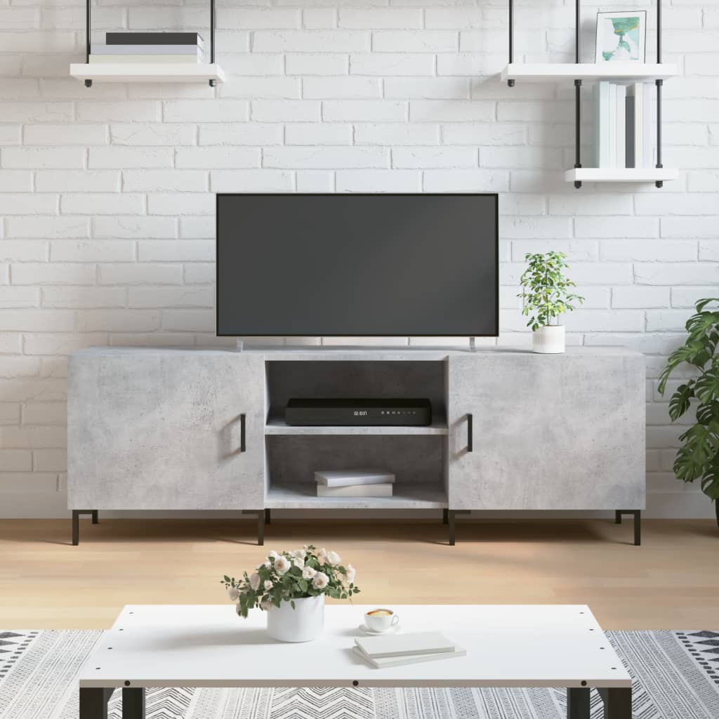 Meuble TV gris béton 150x30x50 cm bois d'ingénierie