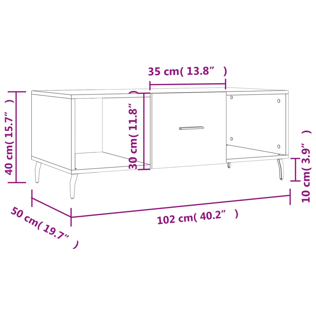 Coffee table Glossy white 102x50x40 cm Engineered wood