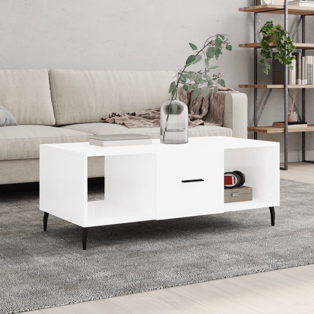 Coffee table Glossy white 102x50x40 cm Engineered wood