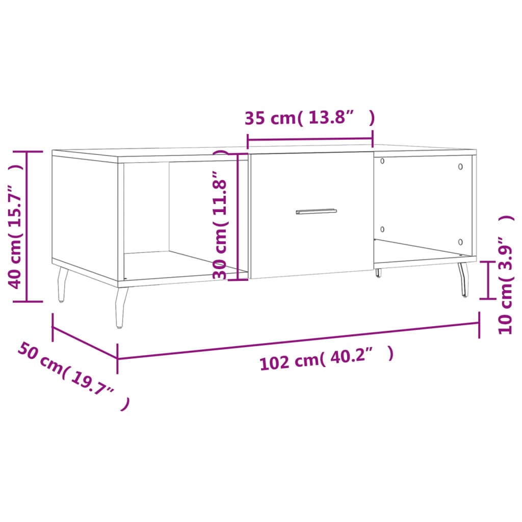 Betongrauer Couchtisch 102x50x40 cm, Holzwerkstoff