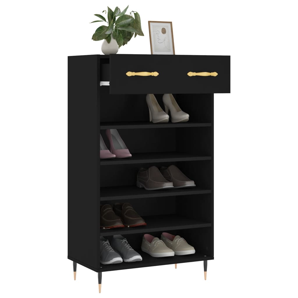 Armoire à chaussures noir 60x35x105 cm bois d'ingénierie