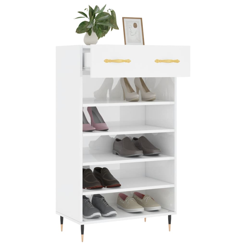 Shoe cabinet Glossy white 60x35x105 cm Engineered wood