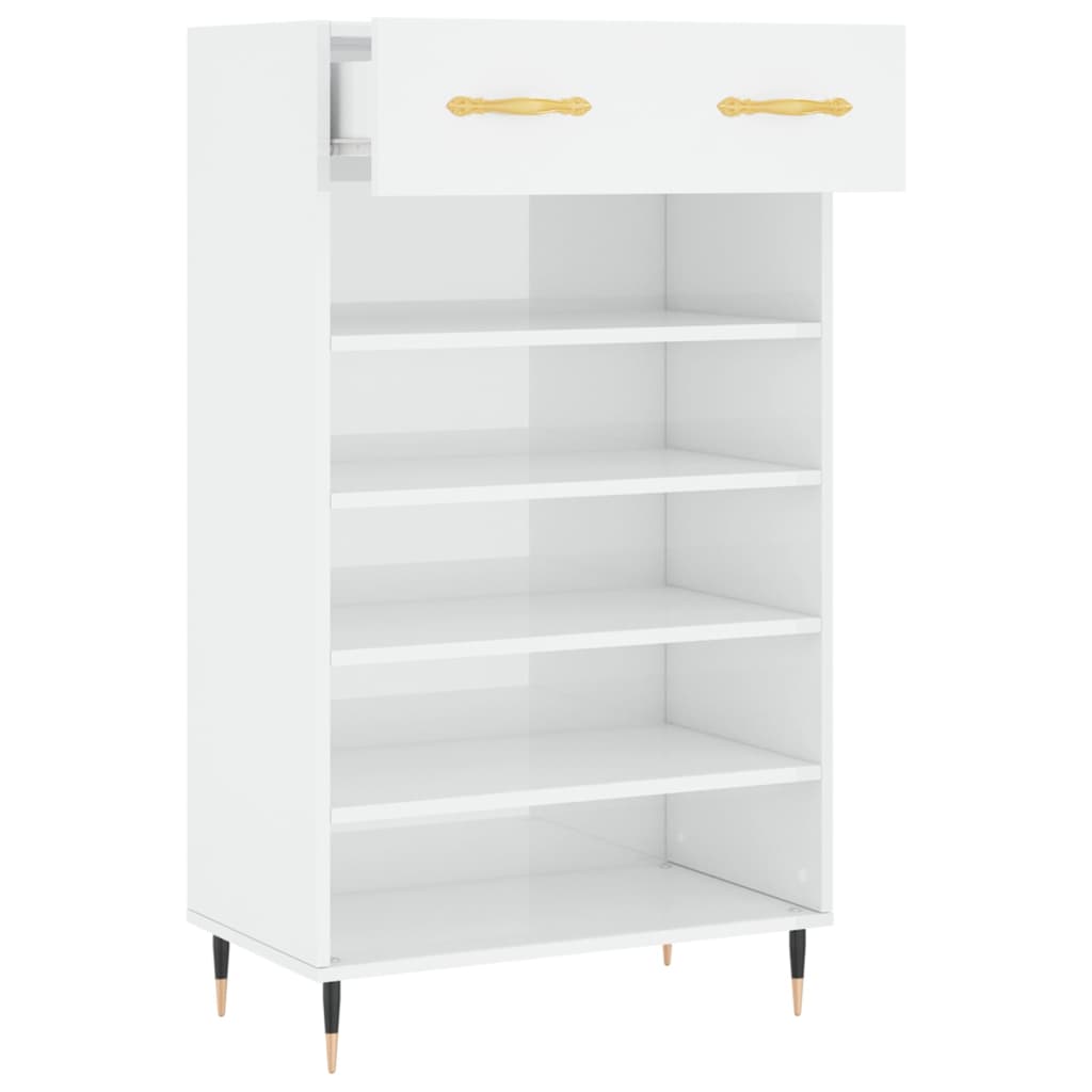 Shoe cabinet Glossy white 60x35x105 cm Engineered wood