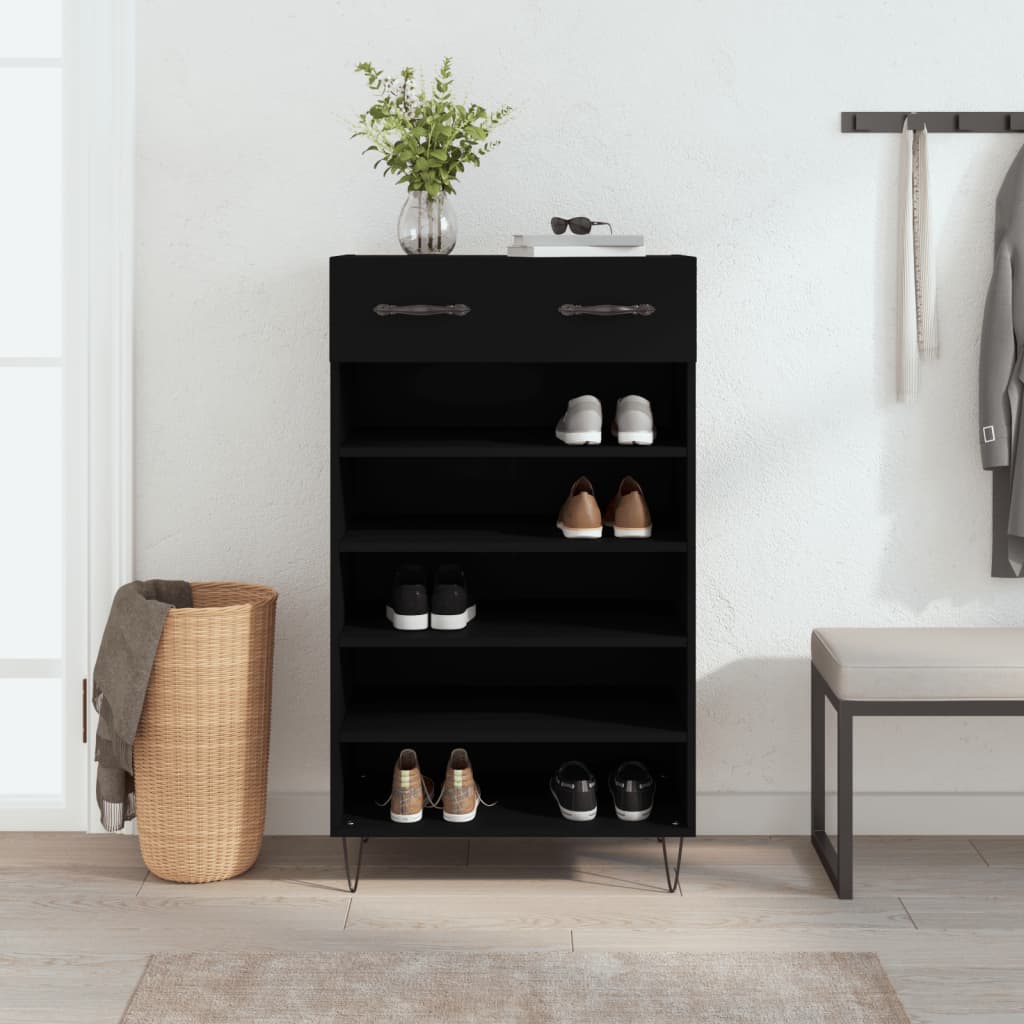 Armoire à chaussures noir 60x35x105 cm bois d'ingénierie