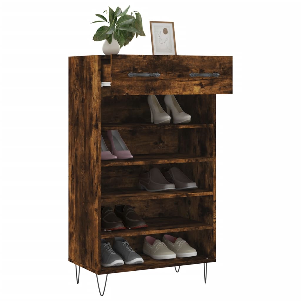 Armoire à chaussures chêne fumé 60x35x105 cm bois d'ingénierie