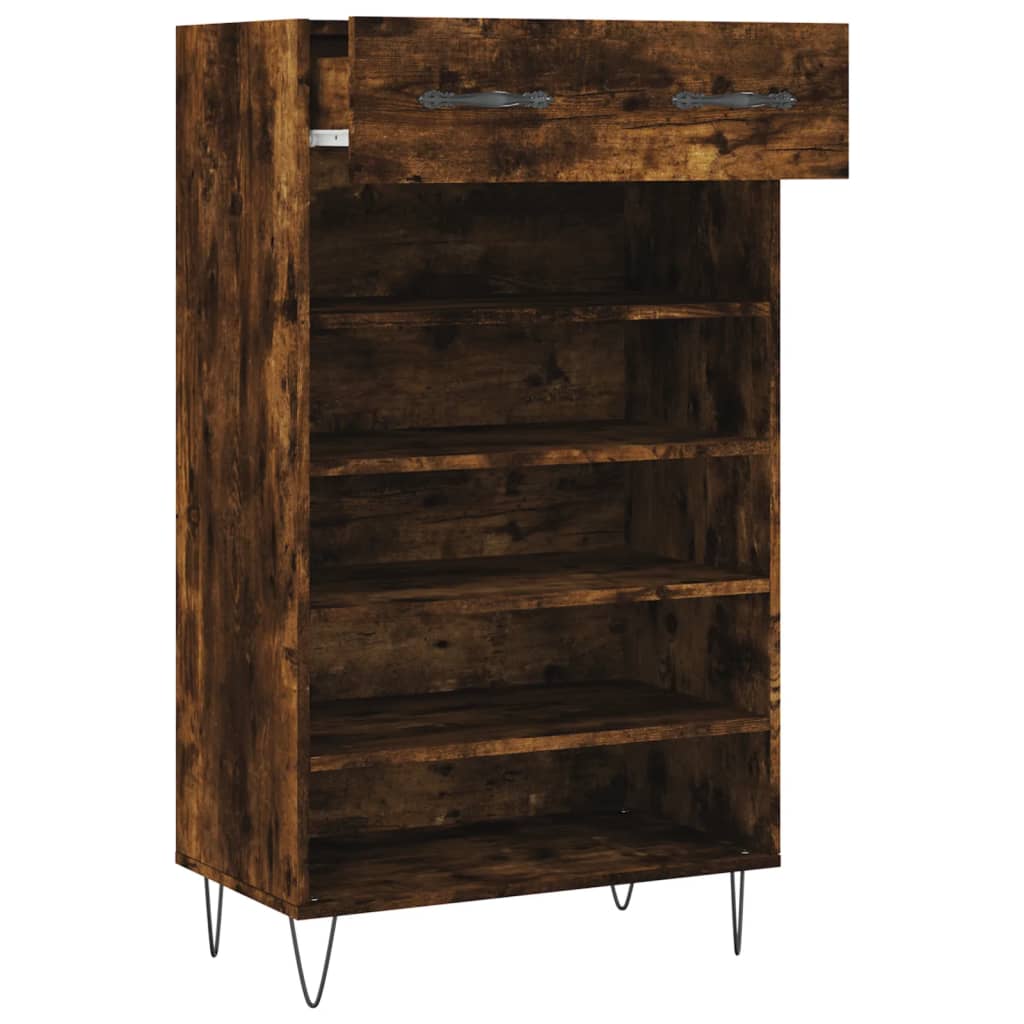 Shoe cabinet smoked oak 60x35x105 cm engineered wood