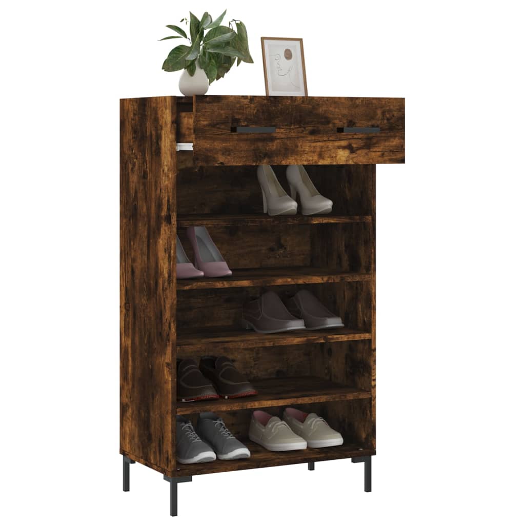 Armoire à chaussures chêne fumé 60x35x105 cm bois d'ingénierie