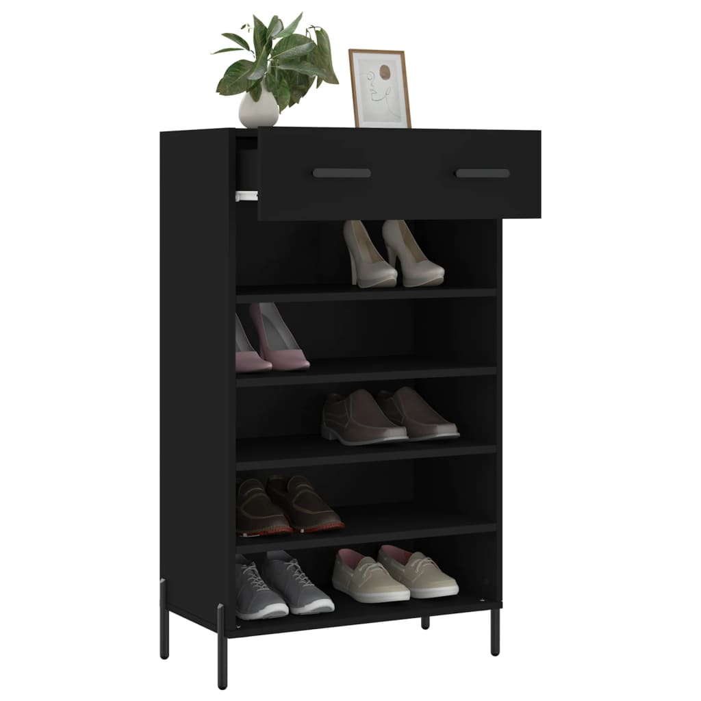 Armoire à chaussures noir 60x35x105 cm bois d'ingénierie