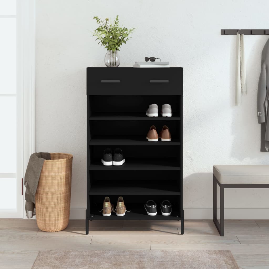 Armoire à chaussures noir 60x35x105 cm bois d'ingénierie