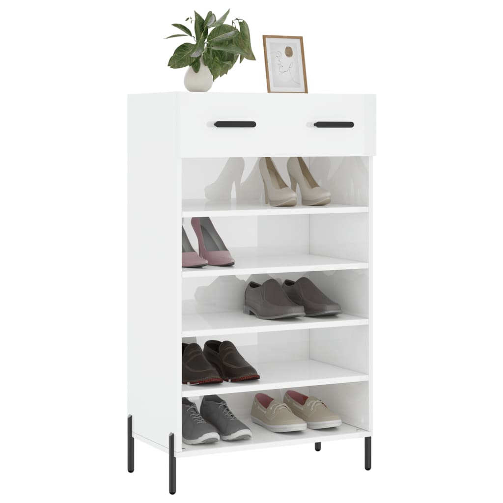 Shoe cabinet Glossy white 60x35x105 cm Engineered wood