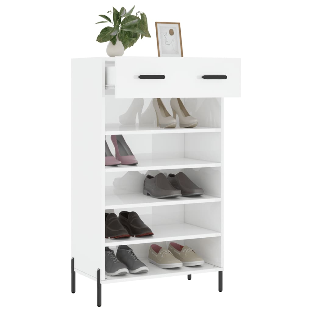 Shoe cabinet Glossy white 60x35x105 cm Engineered wood