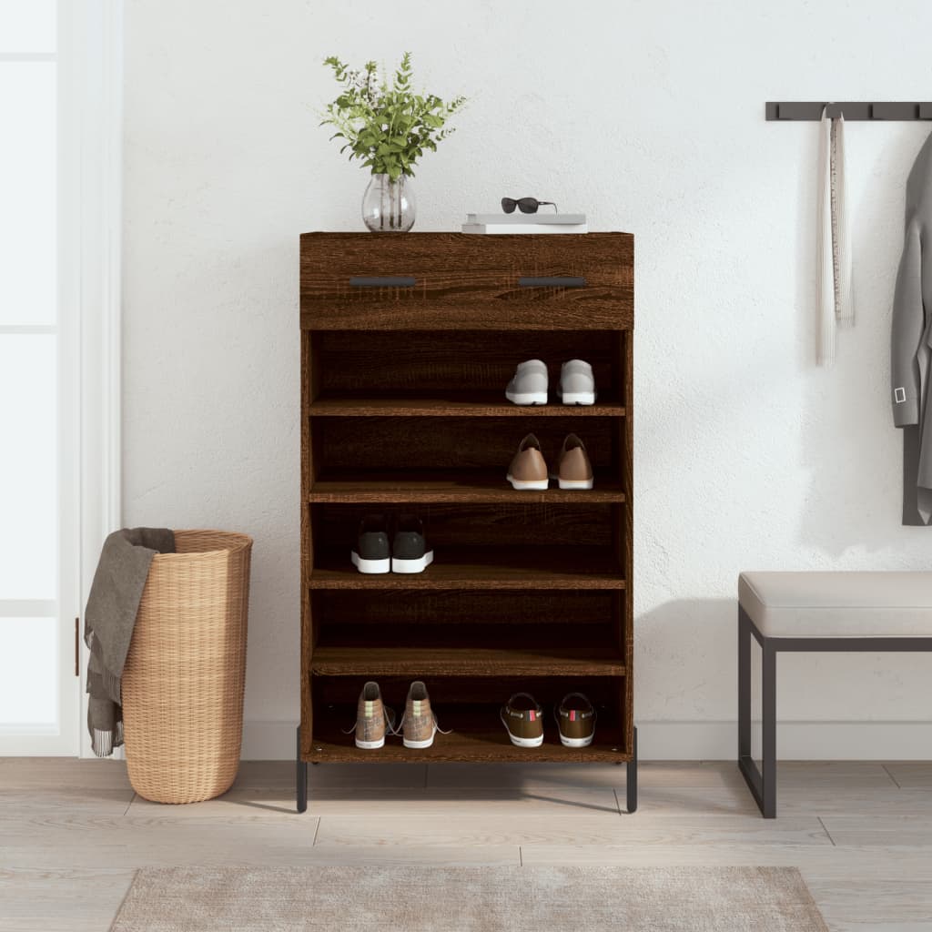 Armoire à chaussures chêne marron 60x35x105cm bois d'ingénierie