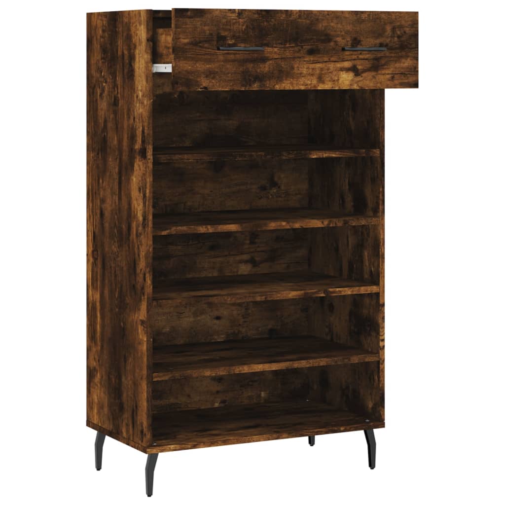 Shoe cabinet smoked oak 60x35x105 cm engineered wood