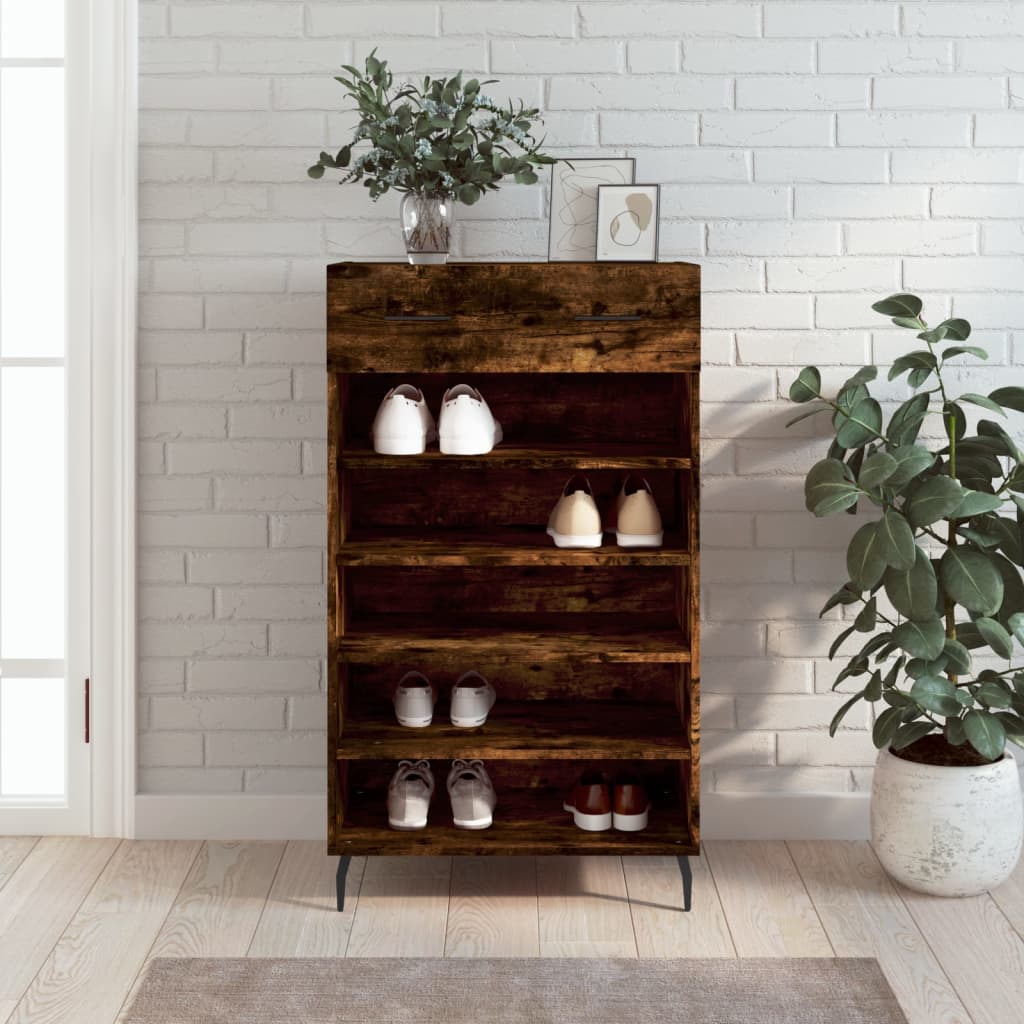 Shoe cabinet smoked oak 60x35x105 cm engineered wood