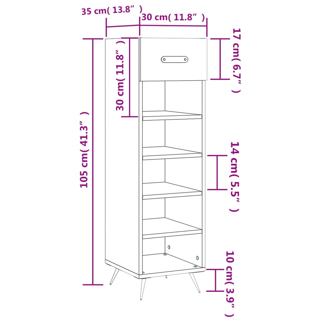 Armoire à chaussure Blanc brillant 30x35x105 cm Bois ingénierie