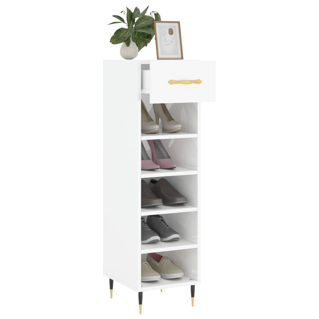 Armoire à chaussure Blanc brillant 30x35x105 cm Bois ingénierie