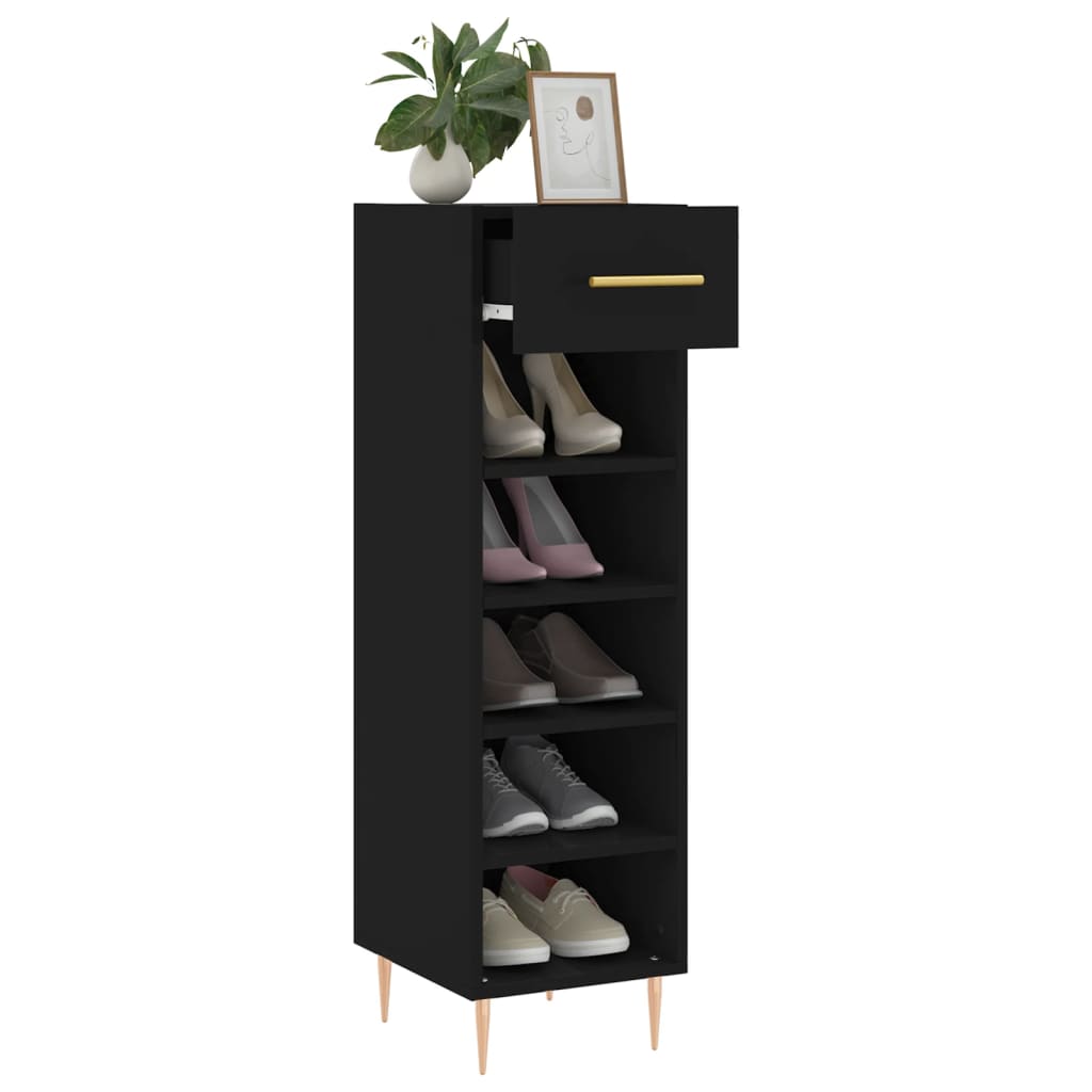 Armoire à chaussures noir 30x35x105 cm bois d'ingénierie