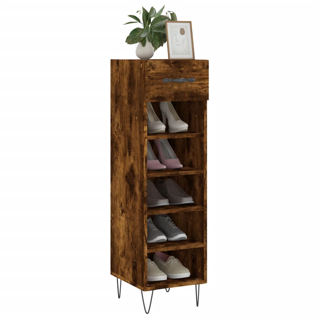 Shoe cabinet smoked oak 30x35x105 cm engineered wood