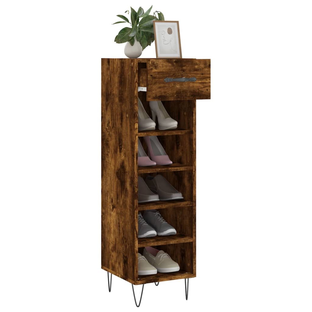 Shoe cabinet smoked oak 30x35x105 cm engineered wood