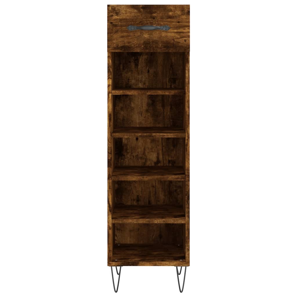 Shoe cabinet smoked oak 30x35x105 cm engineered wood