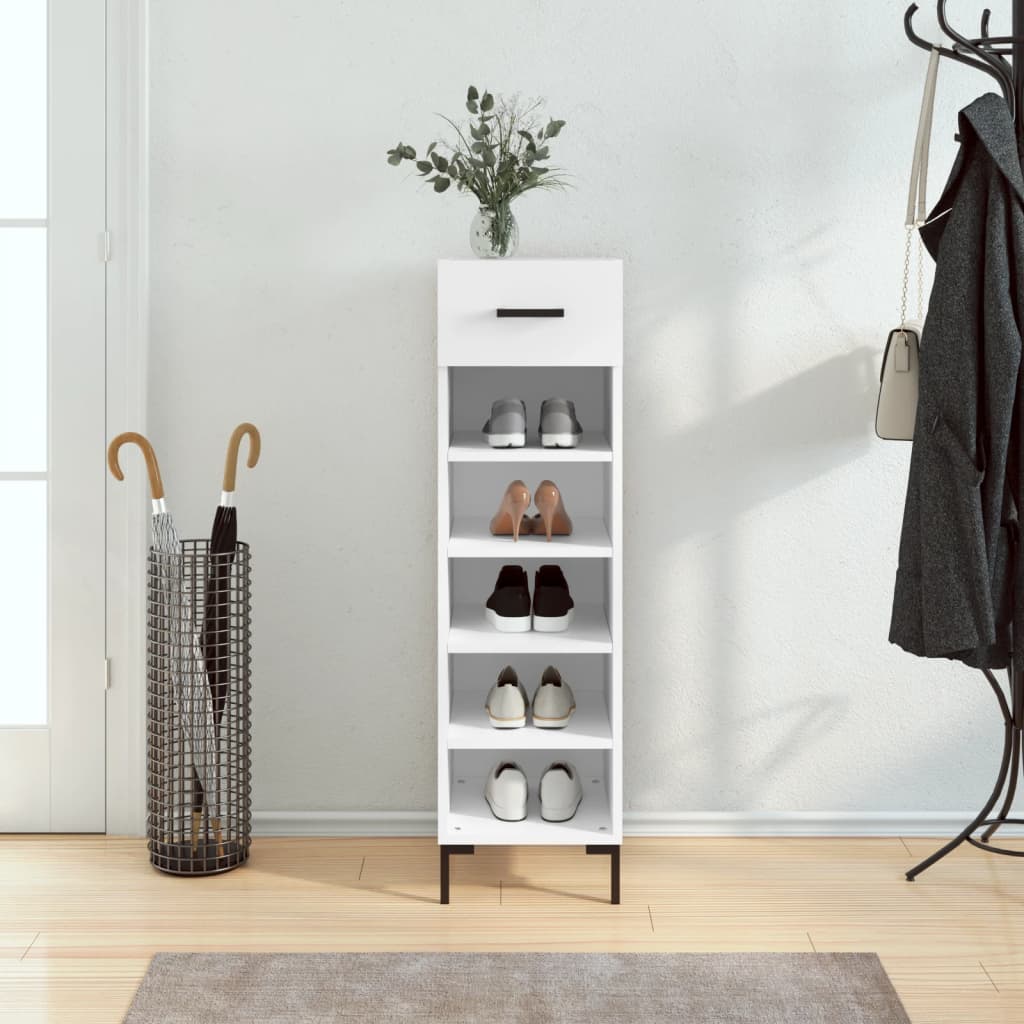 White shoe cabinet 30x35x105 cm engineered wood