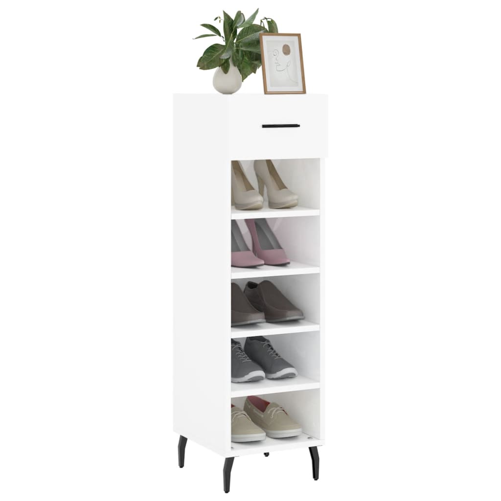 Shoe cabinet Glossy white 30x35x105 cm Engineered wood